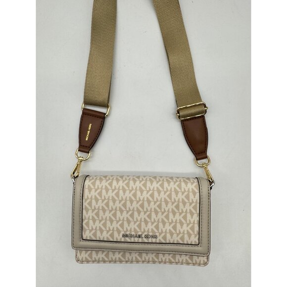 MICHAEL KORS Jet Set Logo nylon phone crossbody bag wallet -LIGHT SAND /BEIGE - Picture 3 of 7